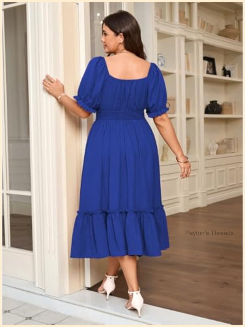 Plus Size Maxi Dress Sweetheart Neck Smocked Empire Waist Tiered A-Line Pockets - Picture 5 of 7